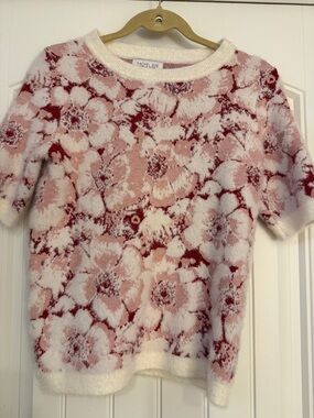 NWOT!  Rachel Zoe Pink & White Floral Crewneck Short Sleeve Sweater